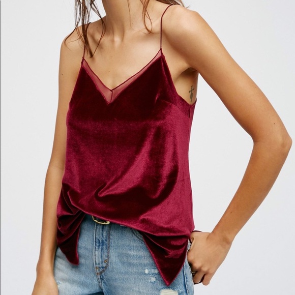 Free People Tops - Free People Crushed Red Velvet Cami